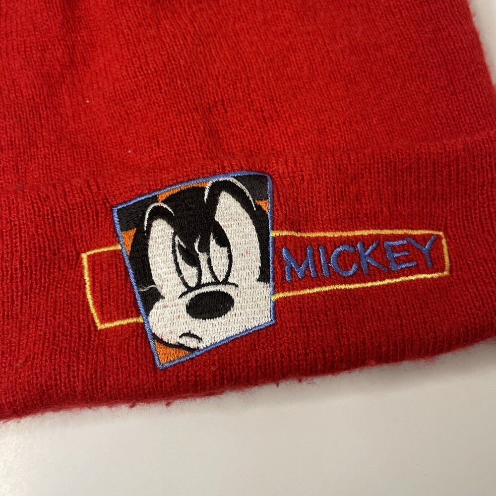 Mickey Mouse Beanie Hat Unisex Red Solid One Size